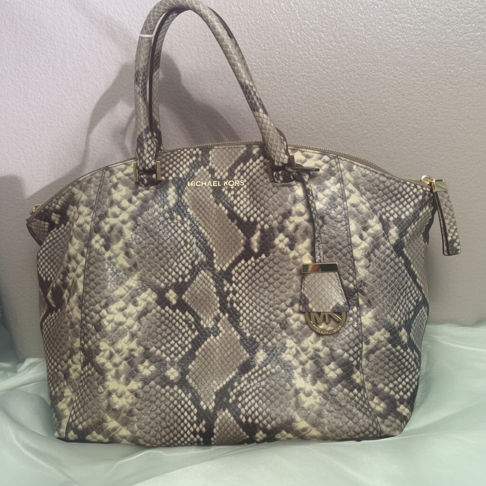 Michael Kors Snake Print Satchel - Gray and Cream